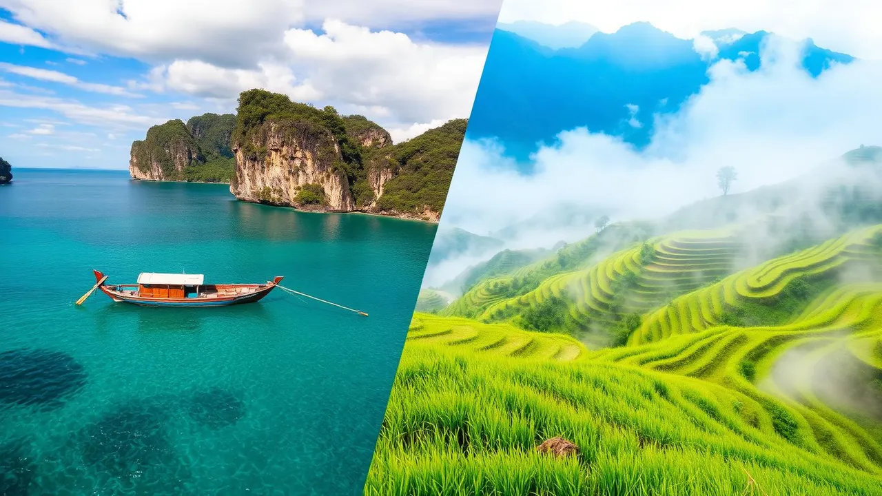 Side by side: Thai longtail boat and Vietnamese rice terraces